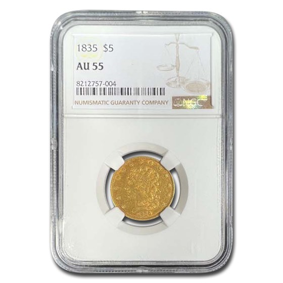 1835 $5 Gold Classic Head Half Eagle AU-55 NGC 1835 $5 Gold Classic Head Half Eagle AU-55 NGC